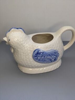 Country Fare Himark Japan Chicken Pitcher White Blue Ceramic 70s  Vintage Gravy